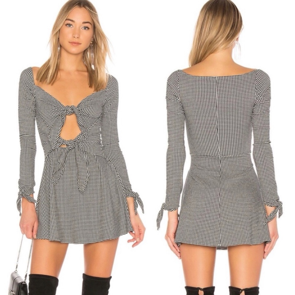 LPA REVOLVE Gingham Tie Front Mini Dress